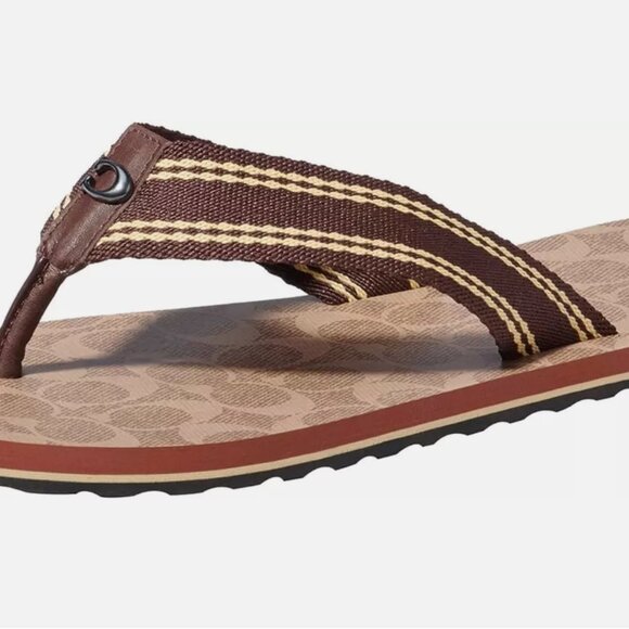 COACH Mens Webbing Flip Flop, Size 8, Tan Signature - Picture 4 of 8